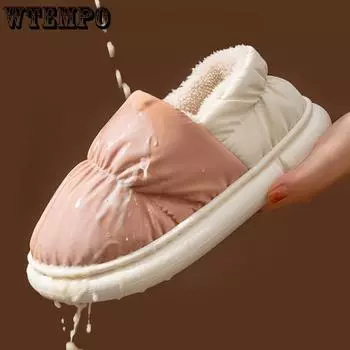 WTEMPO зимние уличные водонепроницаемые хлопковые пуховые туфли, женские домашние толстые зимние туфли, нескользящая мягкая плюшевая пара, теплая мужская обувь 36-37 жёлтый