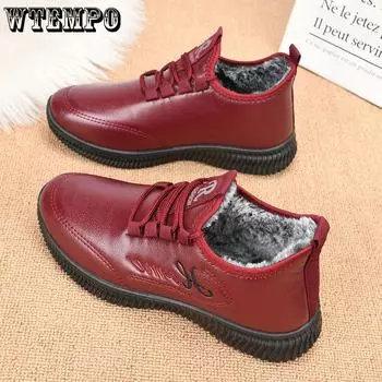 WTEMPO Зимняя обувь из хлопковой смеси, женская обувь из искусственной кожи, водонепроницаемый флис, толстые теплые ботинки на плоской подошве, нескользящие плюшевые ботинки Nkle 36 чёрный
