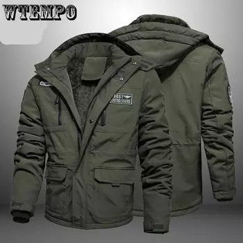 WTEMPO Зимняя военная куртка мужская брендовая качественная ветровка теплая уличная флисовая подкладка пальто повседневная тонкая тактическая куртка мужская парка M чёрный
