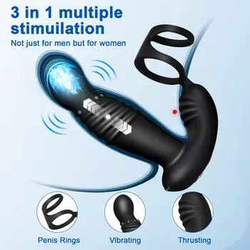 Wtoyu Массажер простаты с кольцом для члена Анальная пробка Вибратор Дистанционное управление Анальная пробка Тренировка пениса
