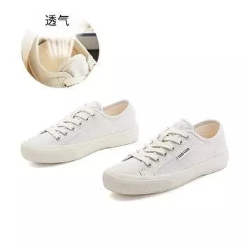 Wula grass pigskin pad canvas shoes women s 2025 autumn new flat-bottomed casual women s single shoes versatile little white shoes women 35
