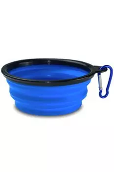 wumio Foldable Food Bowl Blue 1 Piece Going Out Dog Cat Food Portable Portable Walking Small Dog Carabiner Foldable Silicone Compact Dog Lightweight