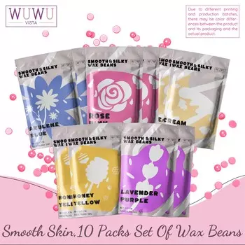 WUWUVISTA 50gX10pack восковые бобы для удаления волос, твердые восковые шарики для депиляции, горячие восковые бобы для нагревателя воска/грелки для воска, безболезненный пчелиный воск для всех типов волос