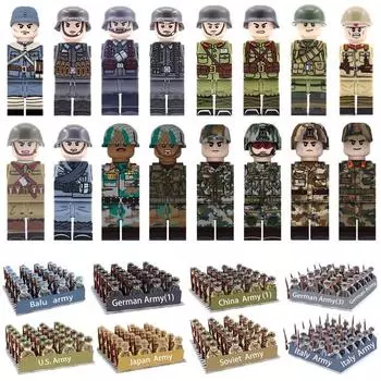 WW2 мини военные фигурки солдат строительные блоки немецкая армия США Япония итальянское поле боя оружие пистолеты набор кирпичей детские игрушки J