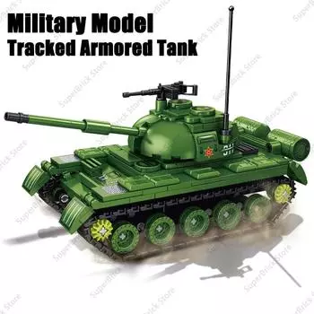 WW2 Советский Союз Тип 59 Средний танк Кирпич Классика Военные танки Строительный блок Модель Комплект Оружие Транспортное средство Игрушка Подарок