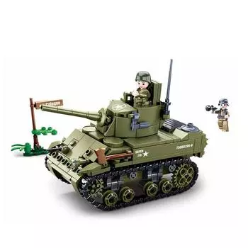 WW2 США Военный танк M5 Stirling Блоки Наборы кубиков Классические модели оружия Детские игрушки Совместимость с другими брендами серый