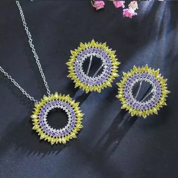 WWJ 2 шт. элегантные серьги с цирконием в форме солнца, комплекты ожерелья жёлтый