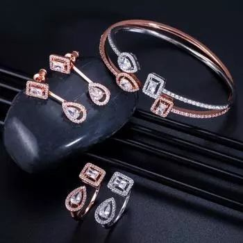 WWJ 3 шт. модный браслет-манжета розового золотого цвета и набор колец и серег розового золота