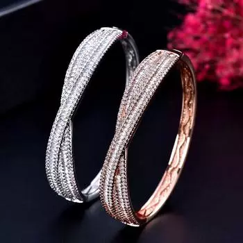 WWJ элегантный браслет W-образной формы с розой Goden, крошечный браслет с кубическим цирконием для свадебной вечеринки, браслет для женщин белый