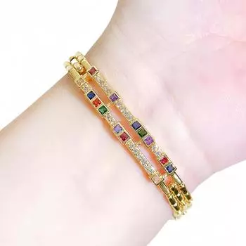 WWJ All-Match Fashion Hollow Retro Ethnical Color Zirconia Strand Bracelet Wedding Bank Party Woman Palace Golden Jewelry Jewellery золотой