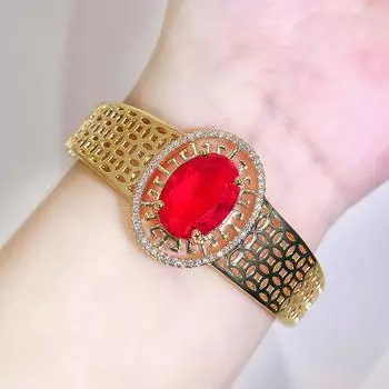 WWJ Аристократический европейский стиль Золотой полый полупрозрачный красный зеленый циркониевый браслет ретро этнические женские украшения ювелирные изделия рубиновый