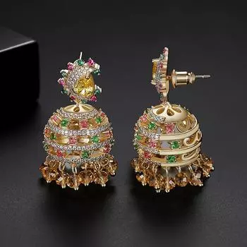 WWJ Благородные роскошные ювелирные изделия золотого цвета, многоцветные серьги ручной работы с цирконием CZ разноцветный