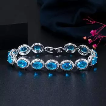 WWJ блестящие голубые овальные теннисные браслеты с цирконием, ювелирные изделия в подарок золотой