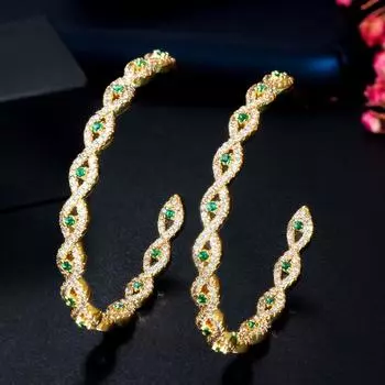 WWJ блестящие зеленые цирконовые круглые серьги-кольца золотого цвета, ювелирные изделия белый