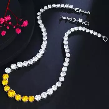 WWJ Classic Beauty Real 5A Цирконий Круглый Желтый CZ Теннисная Цепочка Свадебное Обручальное Ожерелье для Женщин Подарок цитриновый