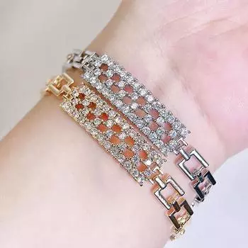 WWJ Classic Golden and Silver Hollow Square Tennis Bracelet Shiny CZ Zircon Womens Simple Party All-Match Jewelry золотой