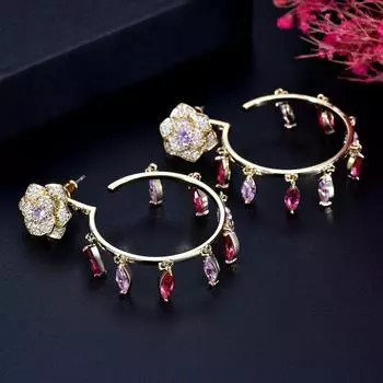 WWJ Два способа ношения высококачественных многоцветных сережек-капель с кубическим цирконием зелёный