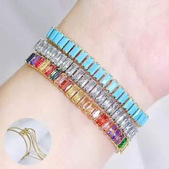 WWJ Европейская мода универсальный женский цветной циркониевый циркониевый регулируемый эластичный браслет повседневные ювелирные аксессуары золотой