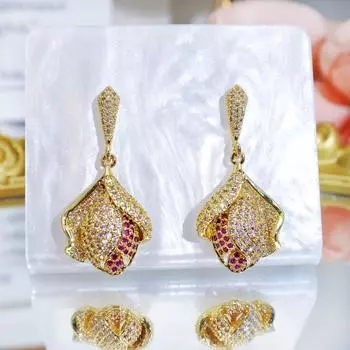 WWJ европейские тяжелые промышленные серьги с цирконием и цветком тюльпана, индивидуальные серьги-подвески для женщин в стиле дикой вечеринки золотой