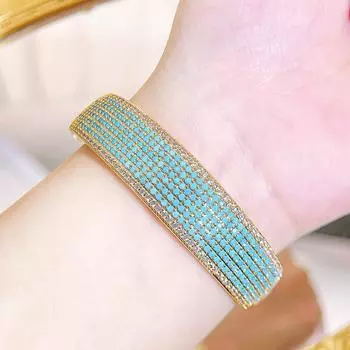 WWJ Европейский Дубайский стиль Ювелирные изделия на руку Круглый синий большой браслет блестящий кубический цирконий браслет преувеличенные женские украшения для вечеринок аксессуары бирюзовый