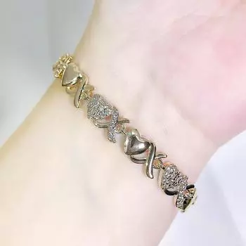 WWJ Hollow Love Золотой Серебристый Цирконий Теннисный Браслет Классический Милый Дикий Женская Одежда С Ювелирные Изделия Ювелирные Изделия Подарок золотой