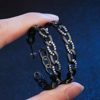 WWJ INS стиль черный золотой цвет украшения для ушей серьги-кольца с цирконовым покрытием золотой/чёрный