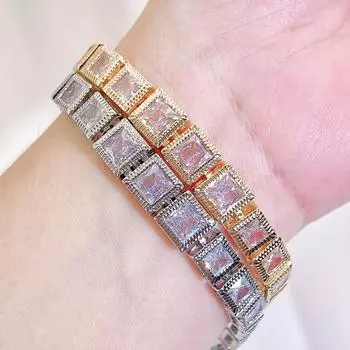 WWJ Изысканные аксессуары для рук молодой женщины, блестящий квадратный циркониевый теннисный браслет, свадебные украшения, пара золотой