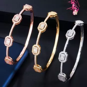 WWJ Изысканный открытый браслет-манжета розового золотого цвета с кубическим цирконием белого золота