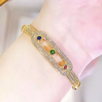 WWJ Изысканный золотой браслет с инкрустацией из тонкого циркония, европейская женская мода, аксессуары для банкета, помолвки и вечеринки золотой