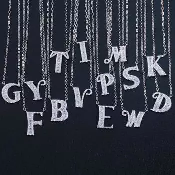 WWJ Элегантное ожерелье с подвеской из блестящего кубического циркония 26 инициалов и букв имени белый