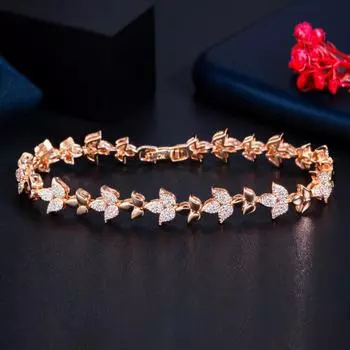 WWJ Элегантный браслет-цепочка золотого цвета в форме листа из циркония