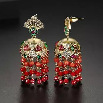 WWJ Этнические красочные серьги с полыми колокольчиками и цирконием ручной работы разноцветный