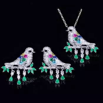 WWJ Кисточка Птица Многоцветный Цирконий Животное Ожерелье Серьги Набор разноцветный