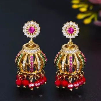 WWJ Китайский стиль Фонарь Дизайн Цирконий Кисточка Золотого цвета Серьги ручной работы белый