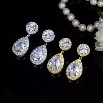 WWJ Классические круглые серьги с цирконием золотого цвета серебряного цвета розового золота с каплями воды для женщин розового золота