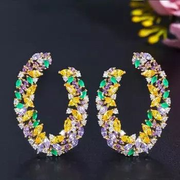 WWJ Классические U-образные серьги-гвоздики с кубическим цирконием черного и золотого цвета, большие серьги-гвоздики для женщин жёлтый