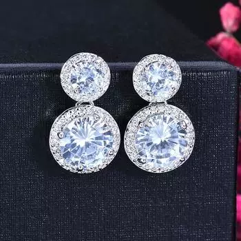 WWJ Классические женские ювелирные изделия с цирконом, круглые серьги-капли белый