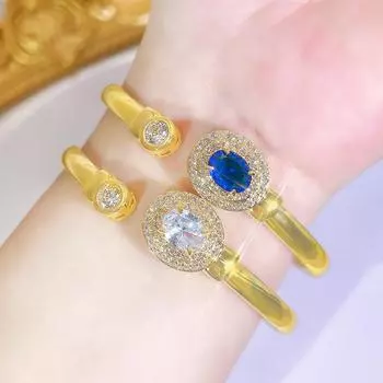 WWJ Light роскошный высококачественный королевский синий CZ циркон золотой открывающийся регулируемый большой браслет для женщин свадебные украшения для вечеринок аксессуары сапфировый