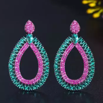 WWJ Модные черные золотистые ювелирные серьги с инкрустацией цирконием в форме груши разноцветный