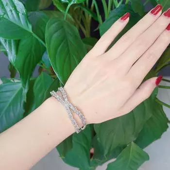 WWJ Модные высококачественные круглые и стержневые браслеты с кубическим цирконием розового и золотого цвета X-образной формы с открытыми манжетами розового золота