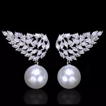 WWJ модные женские ювелирные аксессуары перо крыло CZ цирконий серьги-капли для женщин белый