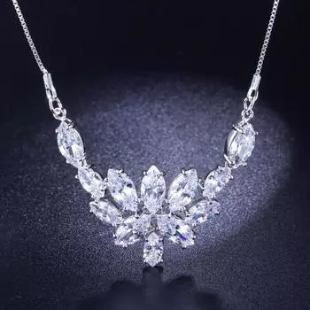 WWJ Модные женские ювелирные изделия с кубическим цирконием, сверкающее белое ожерелье с подвеской в виде большого ледяного цветка белый