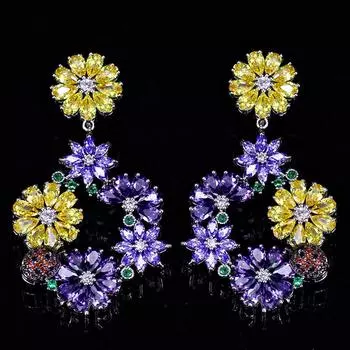 WWJ Нежные фиолетовые серьги с кубическим цирконием для банкета и цветов, серьги-капли для девочек