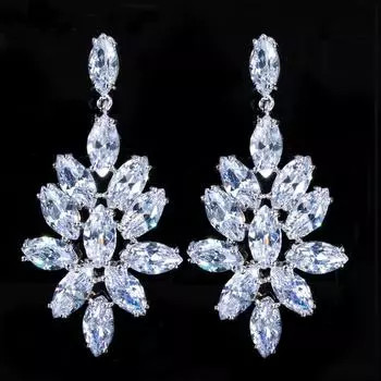 WWJ Потрясающие белые серьги с цирконием, большие висячие свадебные серьги для женщин белый