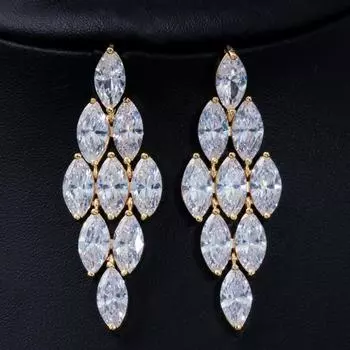 WWJ Потрясающие длинные серьги Marquise Zircon Dubai для женщин на свадьбу и вечеринку белый