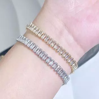 WWJ Простой прямоугольный браслет для тенниса из циркония CZ для женщин Современная свадьба вечеринка банкет ювелирные изделия аксессуары подарок золотой