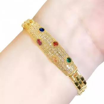 WWJ Ретро этнический цветной браслет из циркония для свадебного банкета, вечеринки, женского королевского дворца, помолвки, золотые украшения золотой