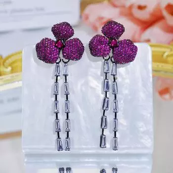 WWJ ретро розово-красный циркон цветок кисточка кулон серьги женский модный дизайн Sense длинный вечерний темперамент универсальные ювелирные изделия разноцветный