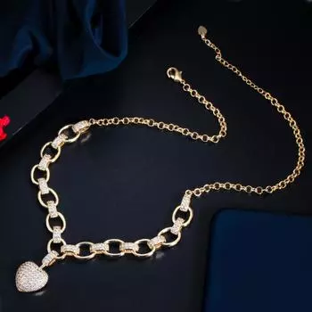 WWJ Роскошное желтое золотое ожерелье-цепочка в форме сердца с любовью золотой