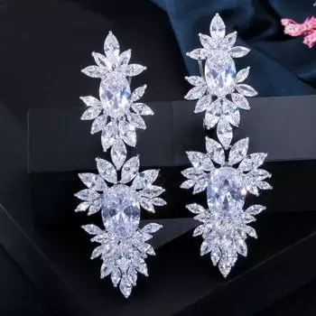 WWJ Роскошные длинные серьги с подвесками в оправе из прозрачного циркона на свадьбу белый